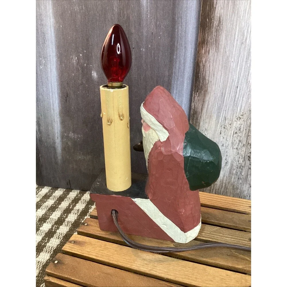 Country Santa & Chimney Christmas Candlesticks Accent Lamp Night Light Set